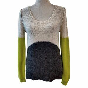 FP Beach Womens Size S Green Gray Beige Colorblock Wool Cashmere Knit Sweater